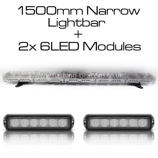 Ic360 1500mm Gemini-lightbar + 2x6led-modules 12v - flashing-beacons.co.uk